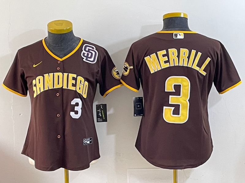 Women San Diego Padres #3 Merrill Brown Game 2025 Nike MLB Jersey style 13->women mlb jersey->Women Jersey
